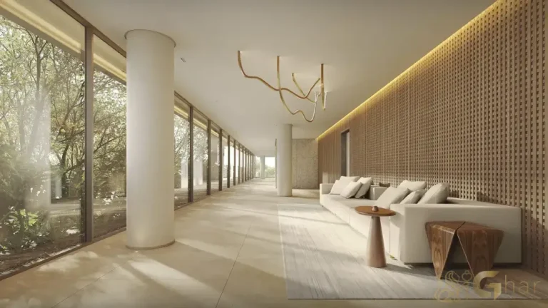 Hall social do Lindenberg Vista Alto de Pinheiros com design contemporâneo e elegante