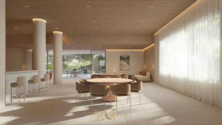 Área interna do salão de festas do Lindenberg Vista Alto de Pinheiros com acabamento premium