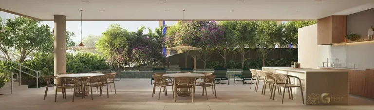 Salão de festas externo do Lindenberg Vista Alto de Pinheiros integrado às áreas de lazer