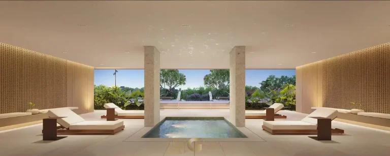 Área de descanso do spa do Lindenberg Vista Alto de Pinheiros com design sofisticado