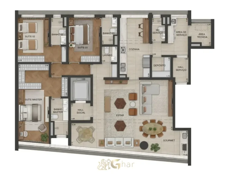 Planta do apartamento opção A de 200 m² do Lindenberg Vista Alto de Pinheiros