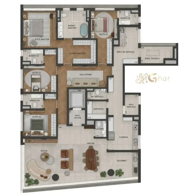 Planta do apartamento opção A de 270 m² do Lindenberg Vista Alto de Pinheiros