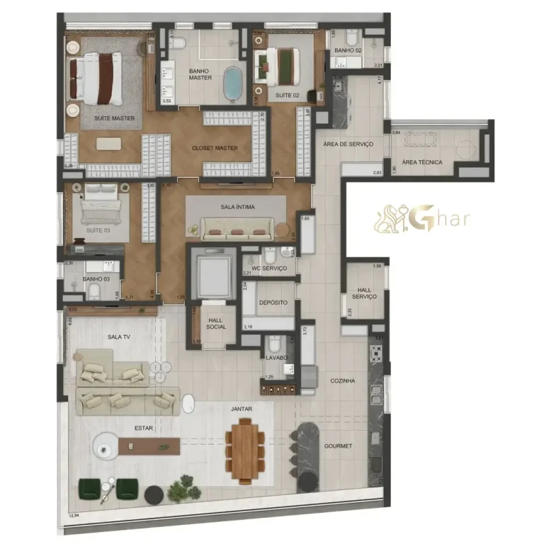 Planta do apartamento opção B de 270 m² do Lindenberg Vista Alto de Pinheiros