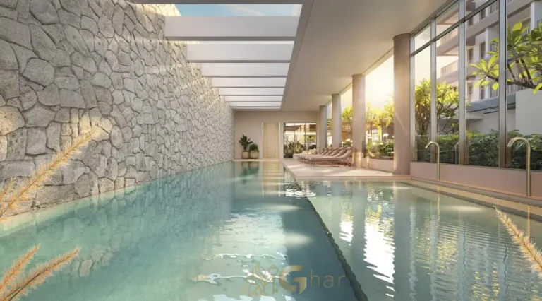 Piscina coberta do Lindenberg Vista Brooklin com ambiente sofisticado e climatizado