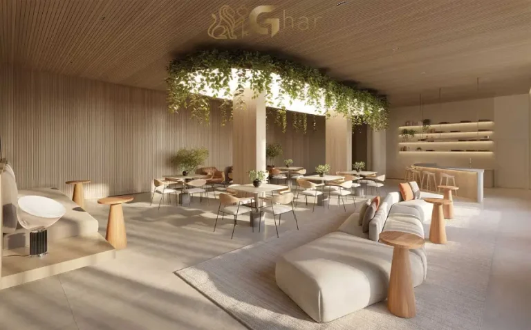 Salão de festas do Lindenberg Vista Brooklin com espaço amplo e decoração sofisticada