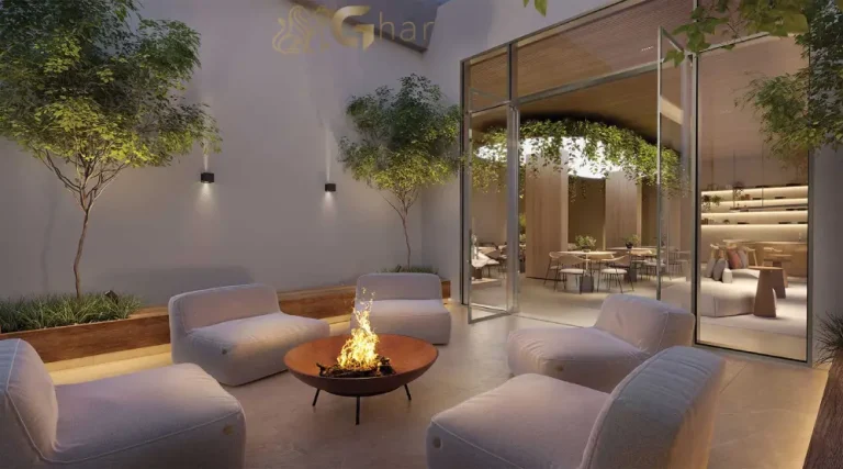 Área externa do salão de festas do Lindenberg Vista Brooklin integrada ao paisagismo