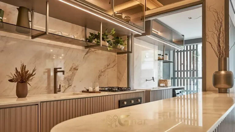 Cozinha e área de serviço do apartamento decorado de 88 m² no MAC Campo Belo