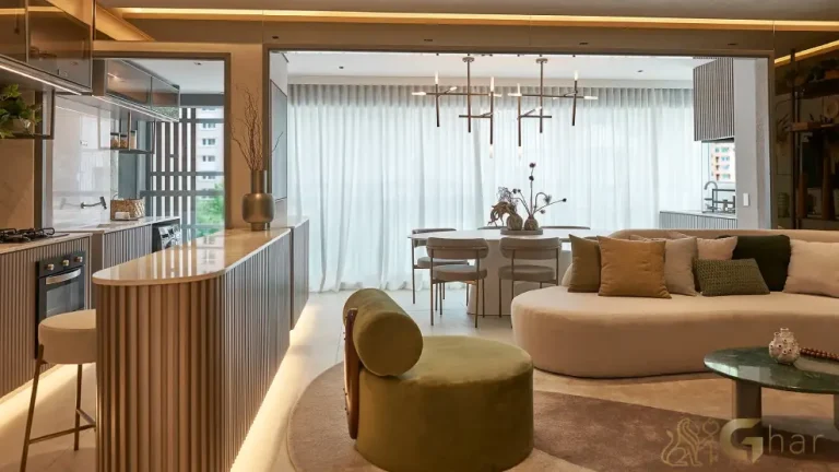 Living do apartamento decorado de 88 m² no MAC Campo Belo