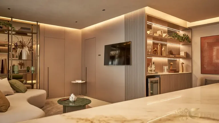 Sala de estar do apartamento decorado de 88 m² no MAC Campo Belo