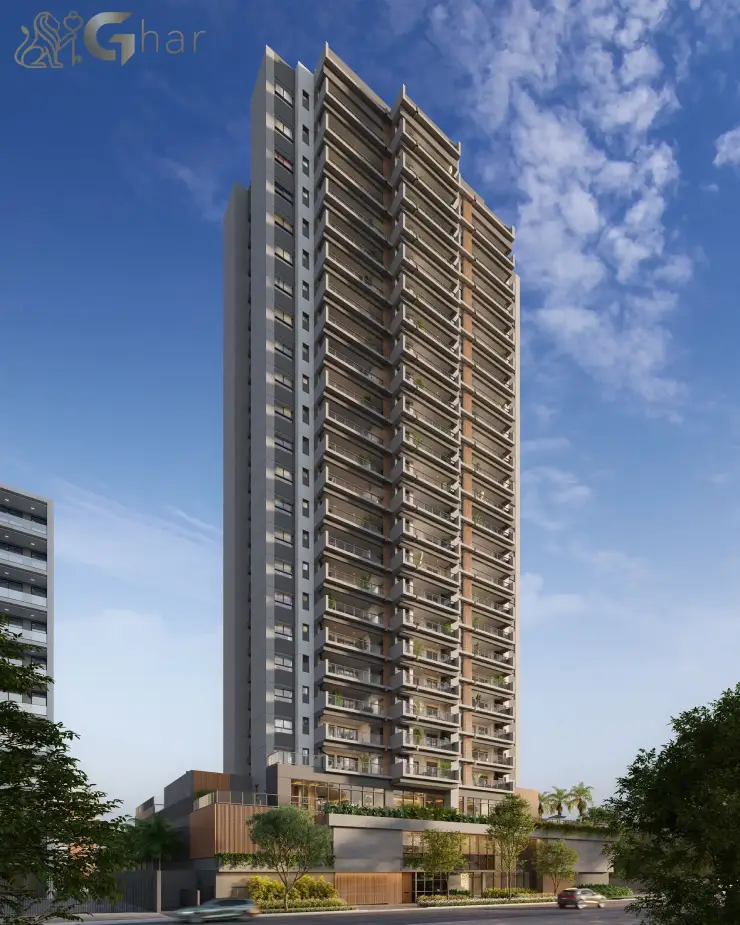 Fachada do condomínio MAC Campo Belo com arquitetura contemporânea