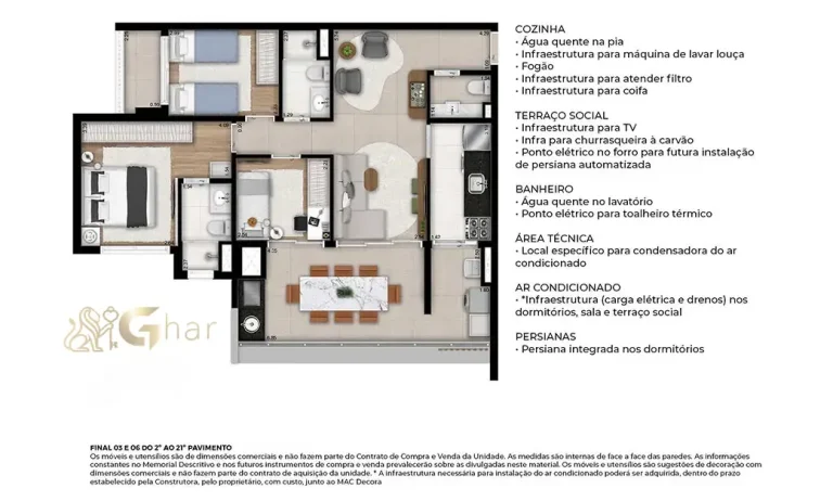 Planta do apartamento de 3 dormitórios com 1 suíte e 88 m² no MAC Campo Belo