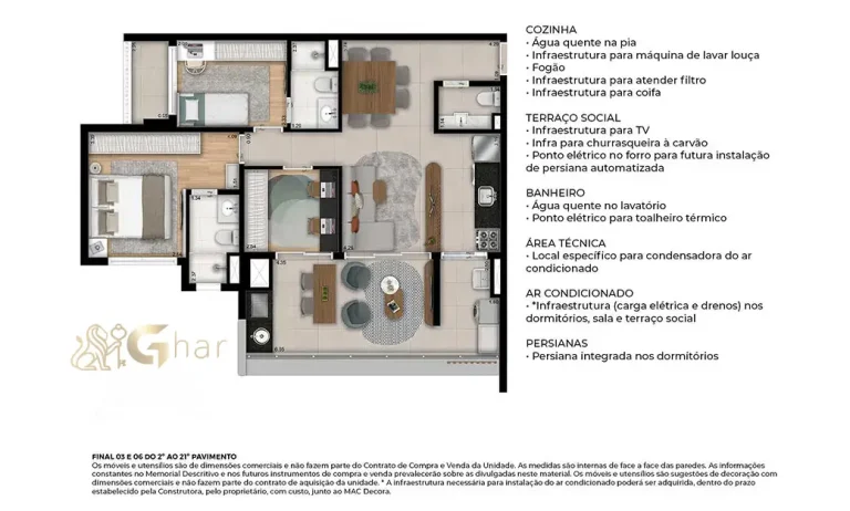 Planta do apartamento de 3 dormitórios com 2 suítes e 88 m² no MAC Campo Belo