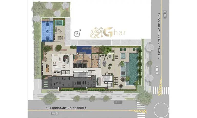 Planta de implantação do lazer do condomínio MAC Campo Belo