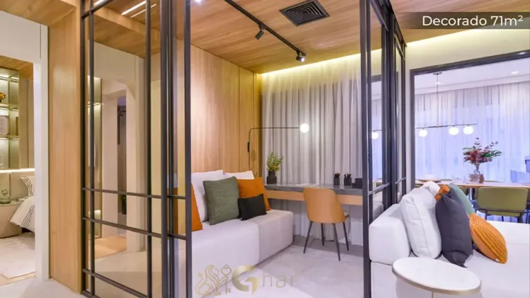 Escritório do apartamento decorado de 71 m² no MAC Ibirapuera em Moema