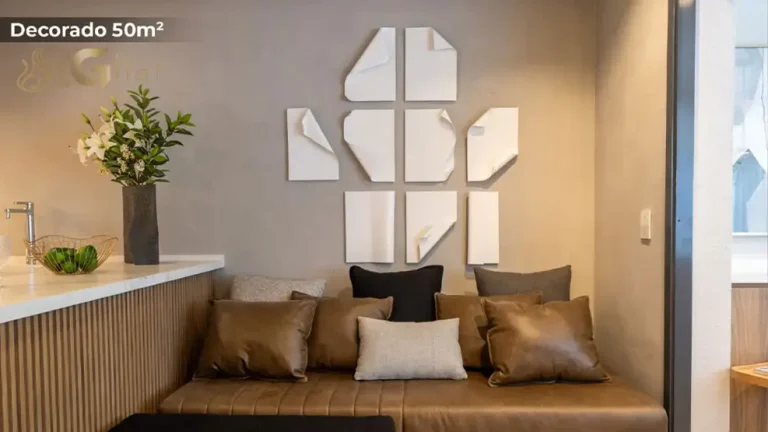 Living do apartamento decorado de 50 m² no MAC Ibirapuera em Moema