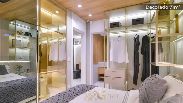 Quarto do apartamento decorado de 71 m² no MAC Ibirapuera em Moema