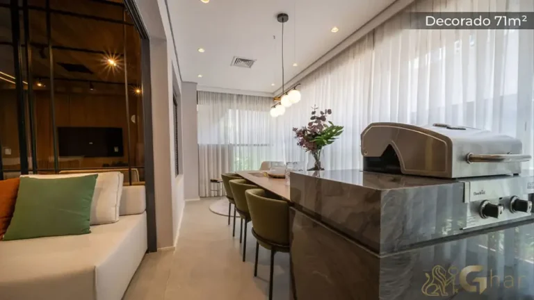 Terraço gourmet do apartamento decorado de 71 m² no MAC Ibirapuera em Moema