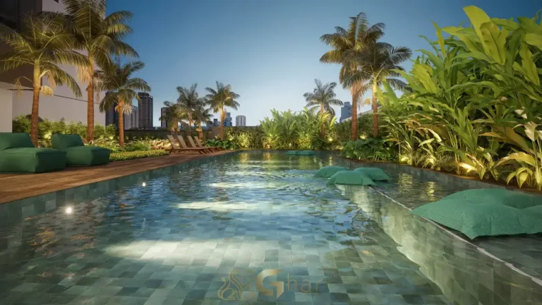 Piscina com deck molhado do MAC Ibirapuera em Moema integrada ao lazer