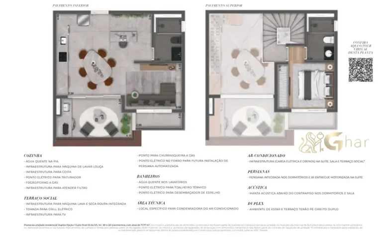 Planta do apartamento duplex de 71 m² com 1 suíte no MAC Ibirapuera em Moema