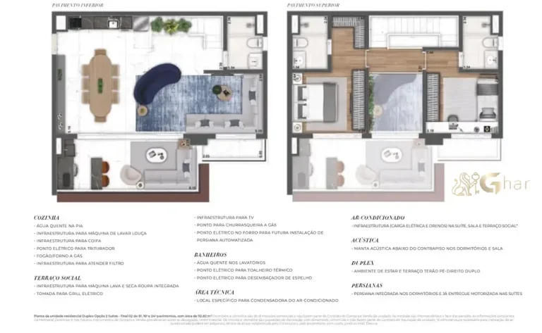 Planta do apartamento duplex de 111 m² com 2 suítes no MAC Ibirapuera em Moema