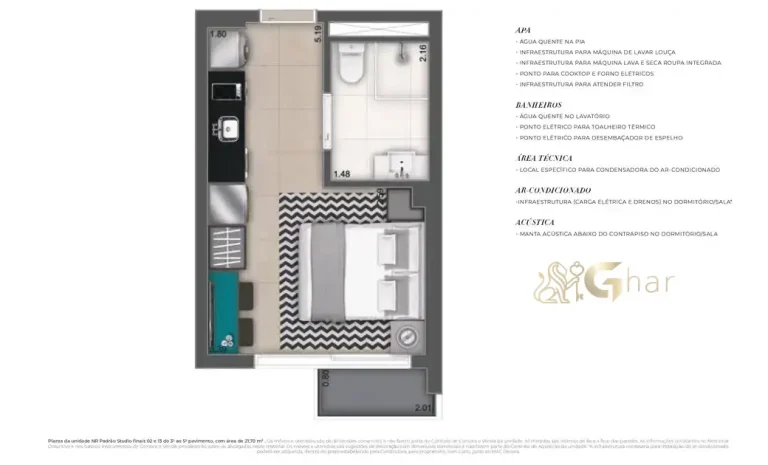 Planta do apartamento studio de 21 m² no MAC Ibirapuera em Moema