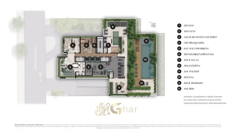 Planta de implantação do 2º pavimento do condomínio MAC Ibirapuera em Moema