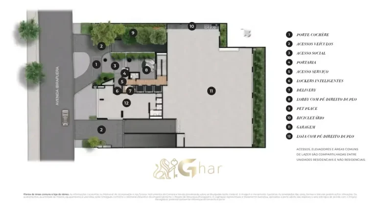 Planta de implantação do térreo do condomínio MAC Ibirapuera em Moema