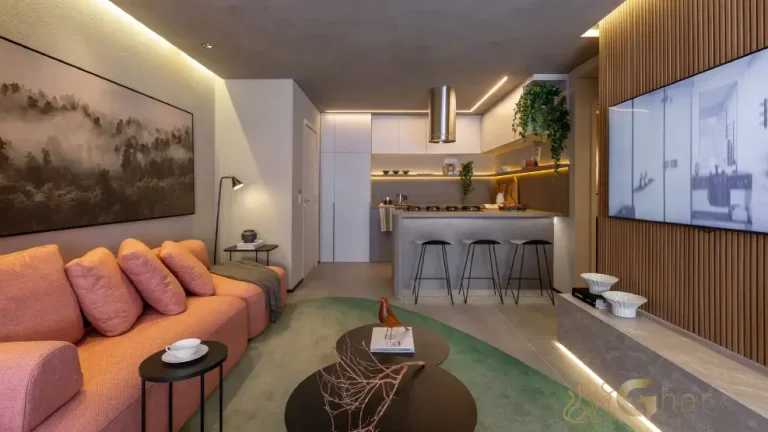 Sala com cozinha aberta no apartamento decorado de 93 m² no MAC Pinheiros