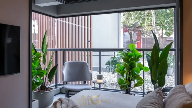 Varanda integrada ao quarto do apartamento decorado de 93 m² no MAC Pinheiros