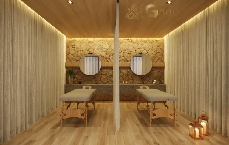 Sala de massagem do MAC Pinheiros com espaço de relaxamento e bem-estar