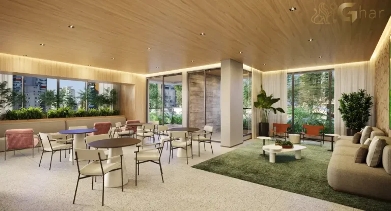 Salão de festas do MAC Pinheiros com ambiente sofisticado e decoração contemporânea