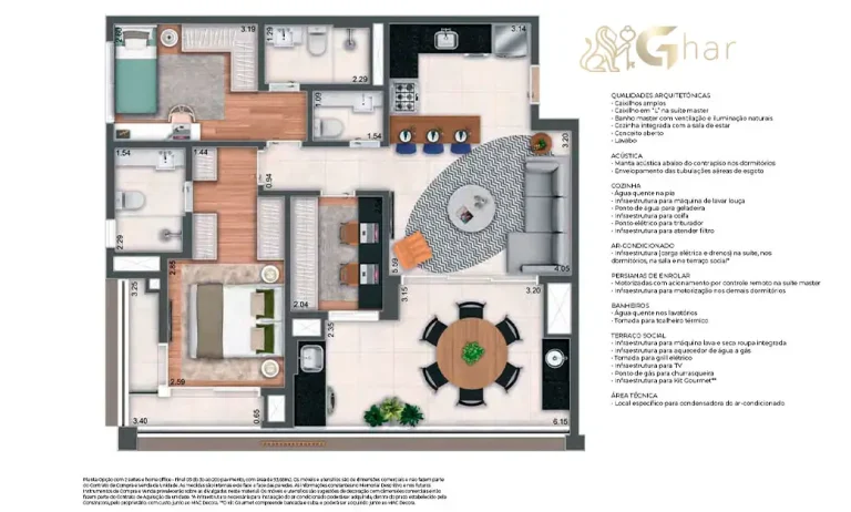 Planta do apartamento de 3 dormitórios com 1 suíte e 93 m² no MAC Pinheiros