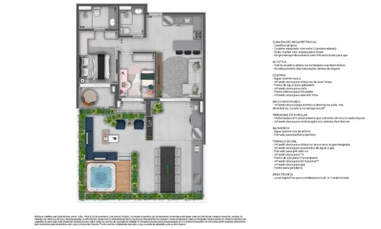 Planta do apartamento Giardino com 2 dormitórios e 1 suíte de 115 m² no MAC Pinheiros