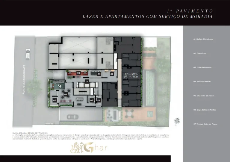 Planta de implantação do lazer no 1º pavimento do MAC Pinheiros