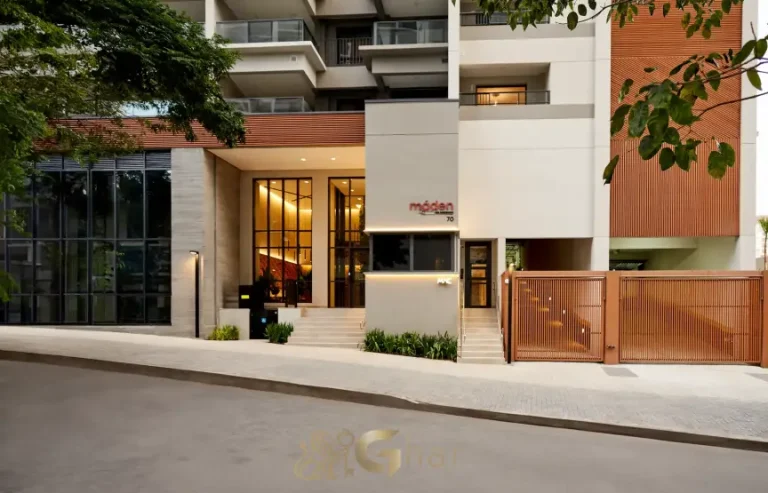 Portaria do condomínio Máden Vila Madalena com arquitetura moderna