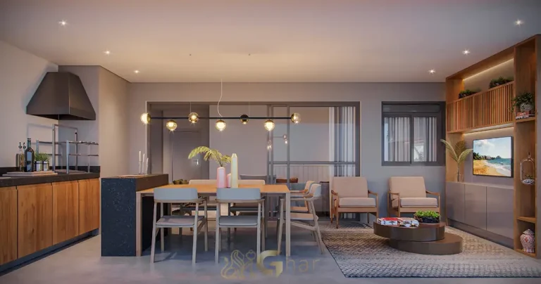 Vista do terraço gourmet do apartamento decorado de 128 m² no Madre 914 Mooca