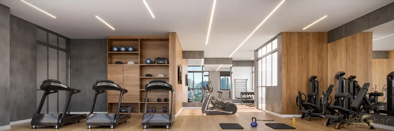 Academia fitness do condomínio Madre 914 Mooca com equipamentos modernos