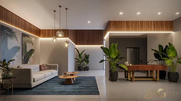 Hall social do condomínio Madre 914 Mooca com design sofisticado