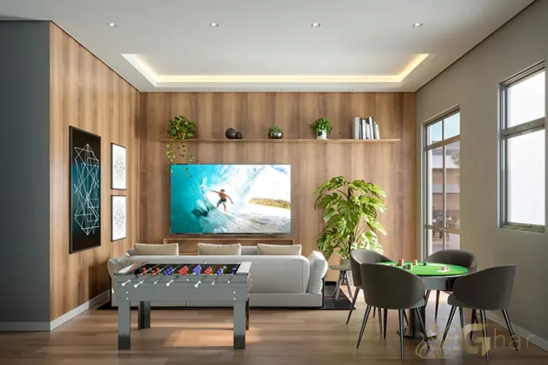 Salão de jogos do condomínio Madre 914 Mooca com espaço de lazer moderno e confortável