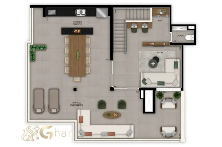 Planta do apartamento duplex superior de 3 dormitórios e 201 m² no Madre 914 Mooca