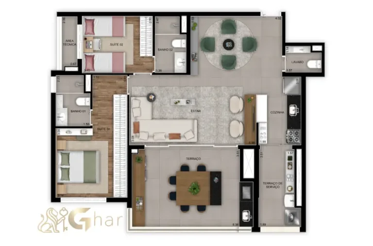 Planta do apartamento de 3 suítes e 102 m² no Madre 914 Mooca