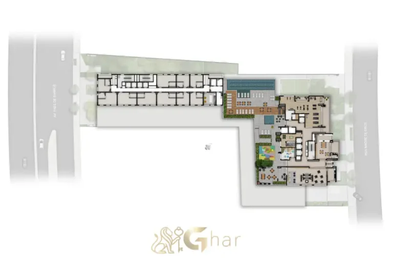 Planta de implantação das áreas de lazer no 3º pavimento do Madre 914 Mooca