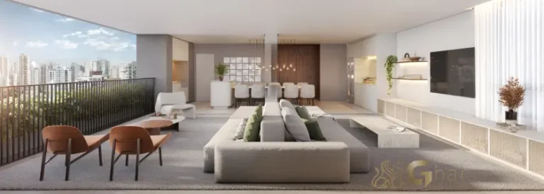 Living do apartamento decorado 241 m² no Monã The Grand Lodge em Moema