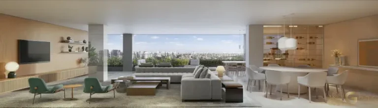 Living do apartamento decorado 284 m² no Monã The Grand Lodge em Moema