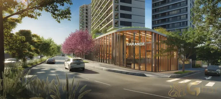 Fachada com empório gourmet do condomínio Monã The Grand Lodge em Moema