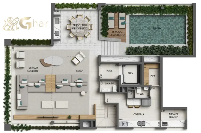 Planta do apartamento duplex superior 380 m² com 3 suítes no Monã The Grand Lodge