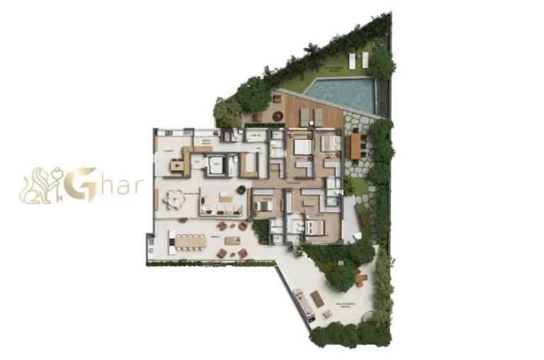Planta do apartamento 569 m² com 4 suítes no Monã The Grand Lodge em Moema