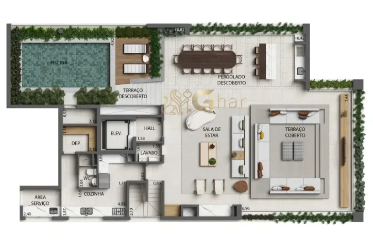 Planta do apartamento duplex superior 475 m² com 4 suítes no Monã The Grand Lodge