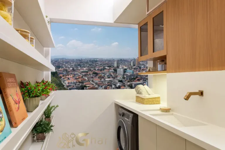 Área de serviço do apartamento decorado de 94 m² no Oásis Condomínio Clube