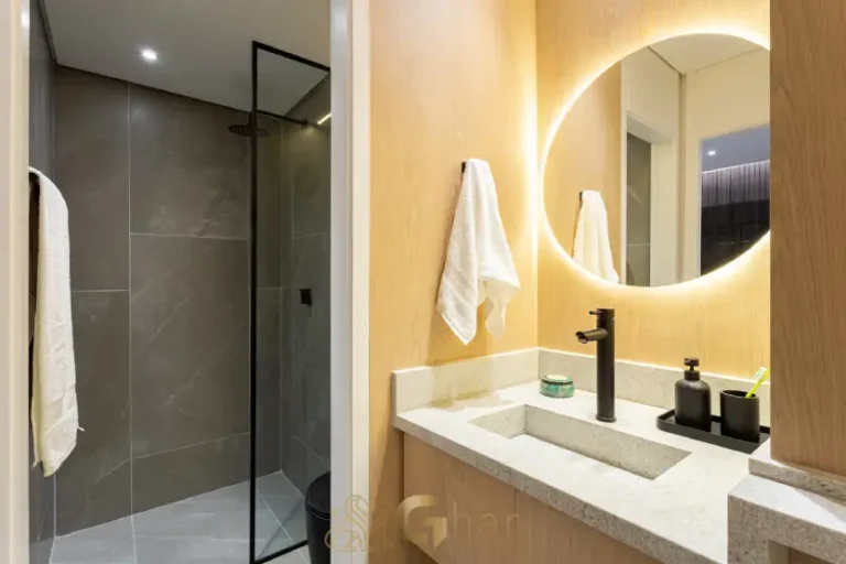 Banheiro do apartamento decorado de 48 m² no Oásis Condomínio Clube